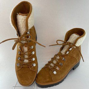 Marc Fisher Ankle Boot Lug Sole Brown Camel Genuine Sherling Suede 9.5M